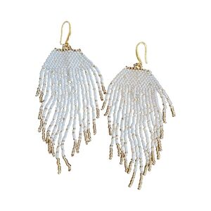 NWT - Gold and White Handmade Seed Beaded Earrings